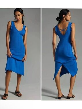 Anthropologie Daily Practice Azure Sapphire Stretch Knit Midi Dress 1X